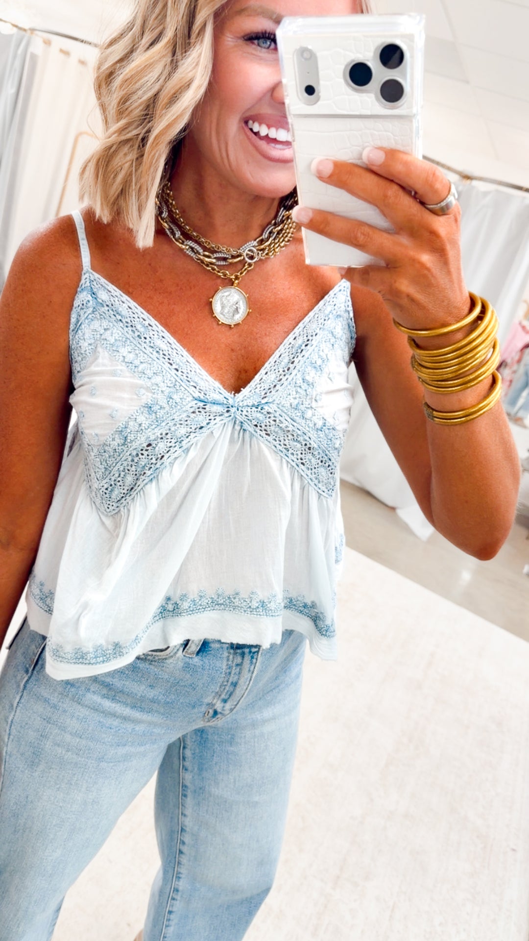 The Dusky Bloom Tank-Blue