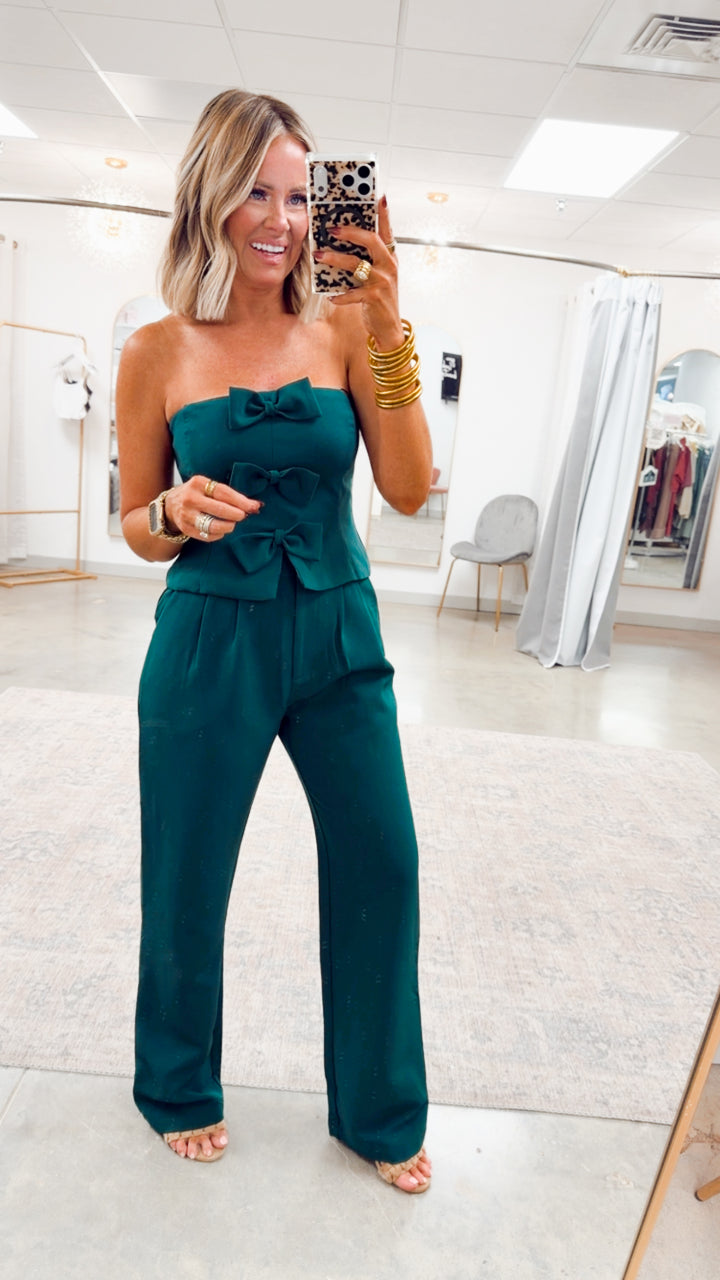 Evelina Bow Tube Top & Pants Set-Forest Green