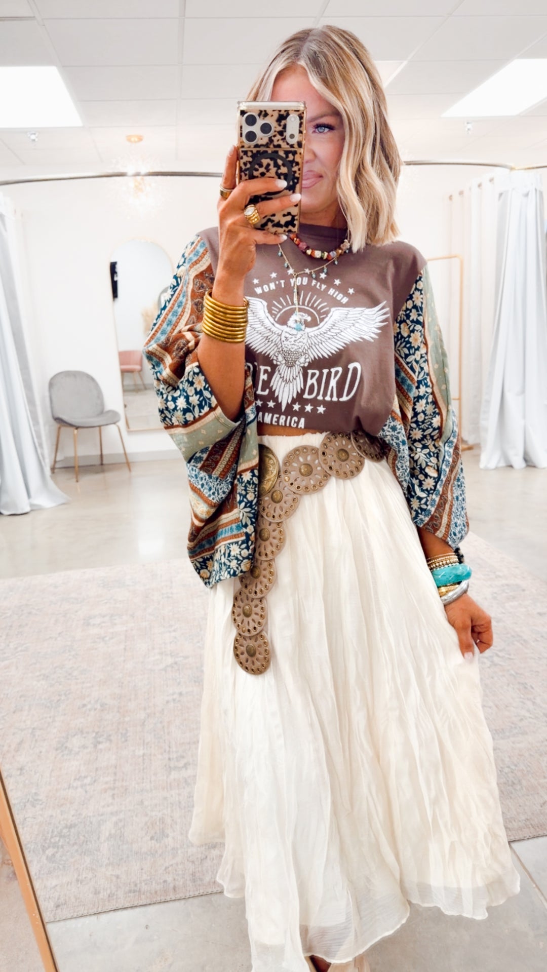 Free Bird Eagle Kantha Top-Brown