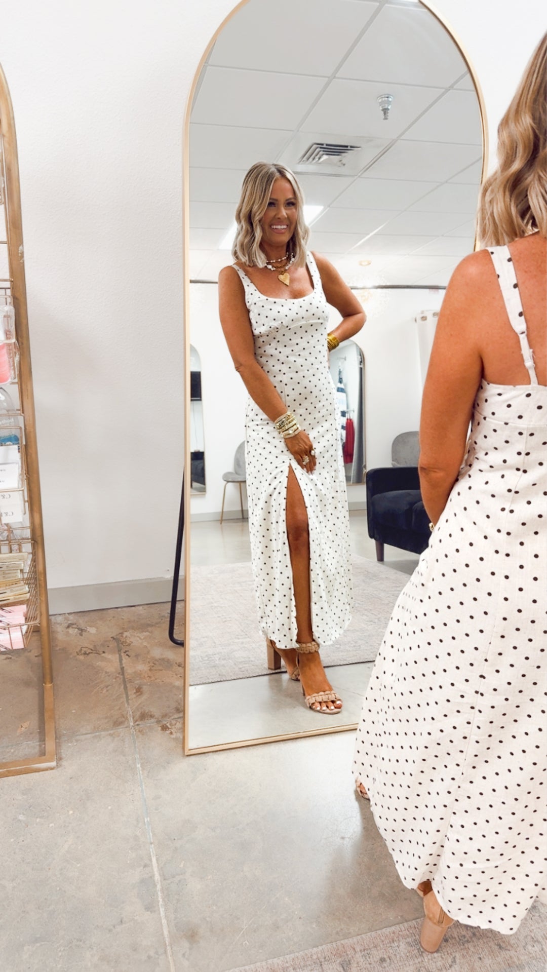 The Clara Polka Midi Dress-Oatmeal