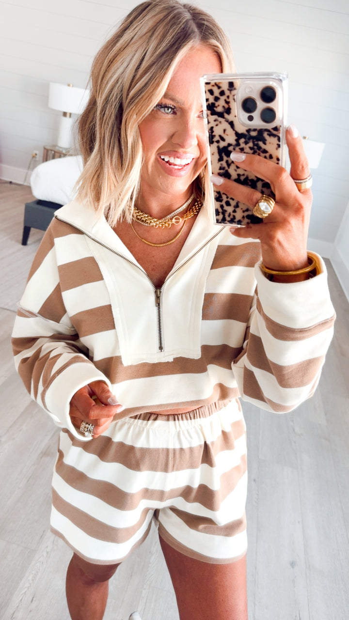 The Everyday Half-Zip Set- Mocha/Cream