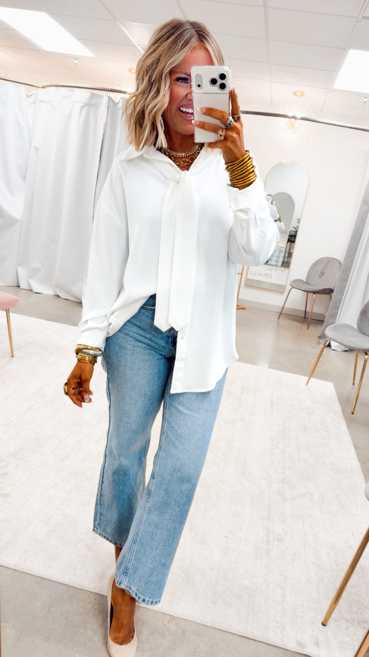 The Bianca Tie Neck Blouse-White