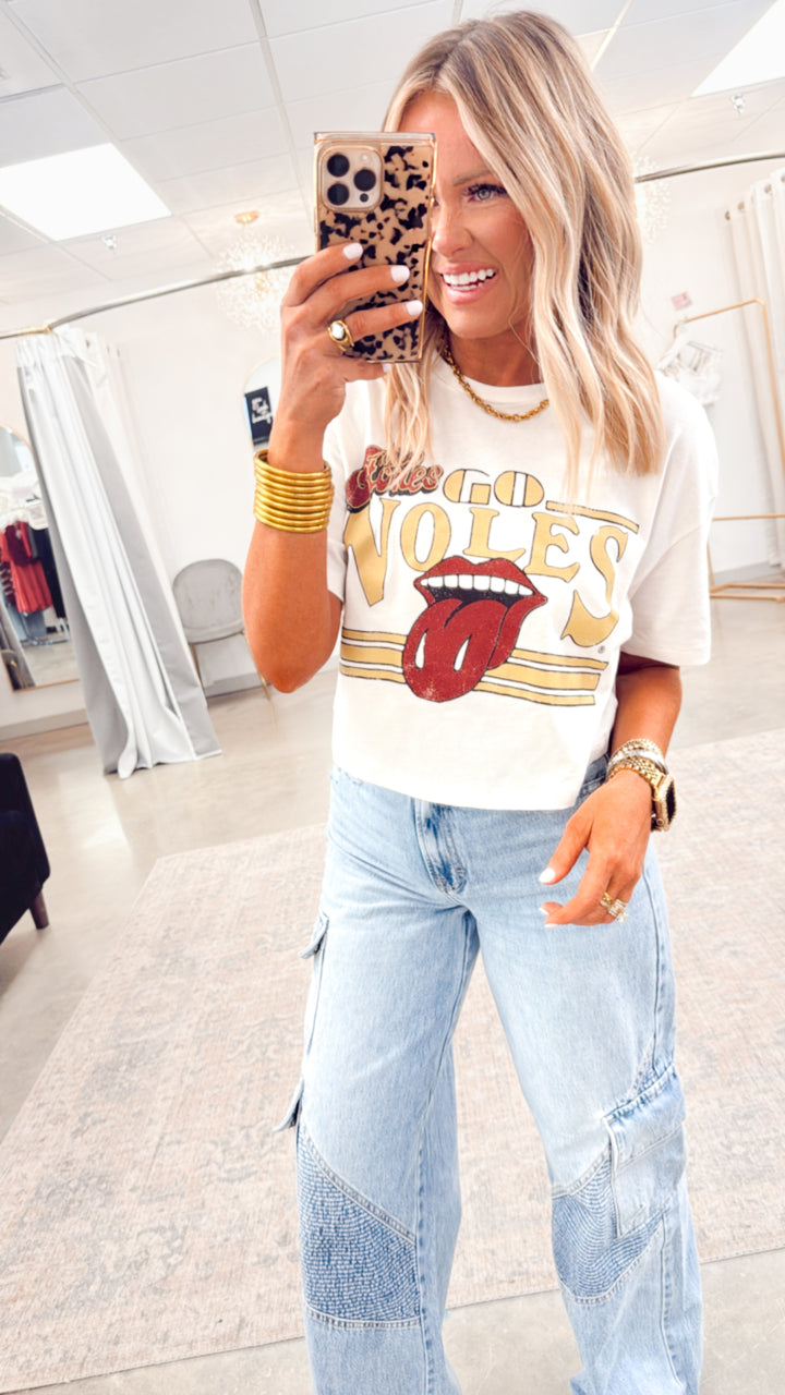 Rolling Stones Go Seminoles Stoned Cropped Tee