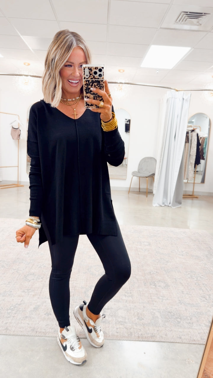 The Laramie Hi-Low Sweater- Black