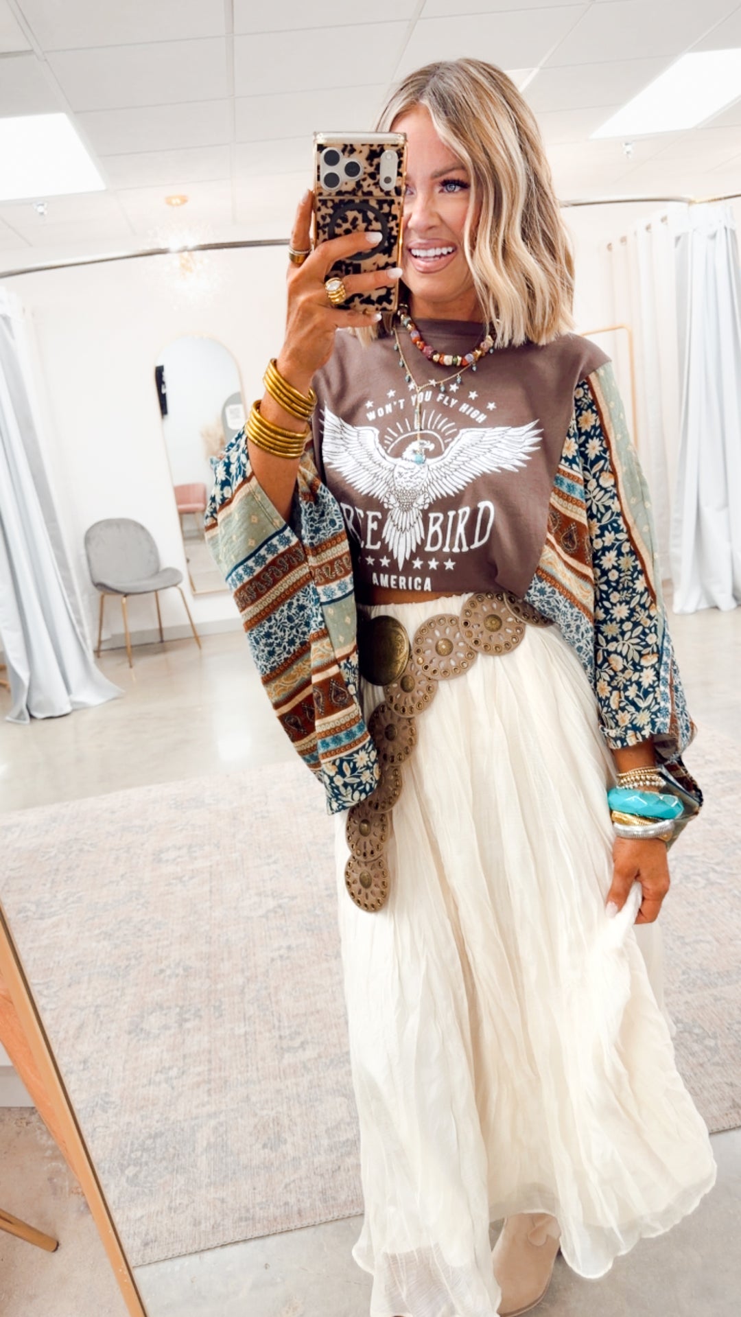 Free Bird Eagle Kantha Top-Brown