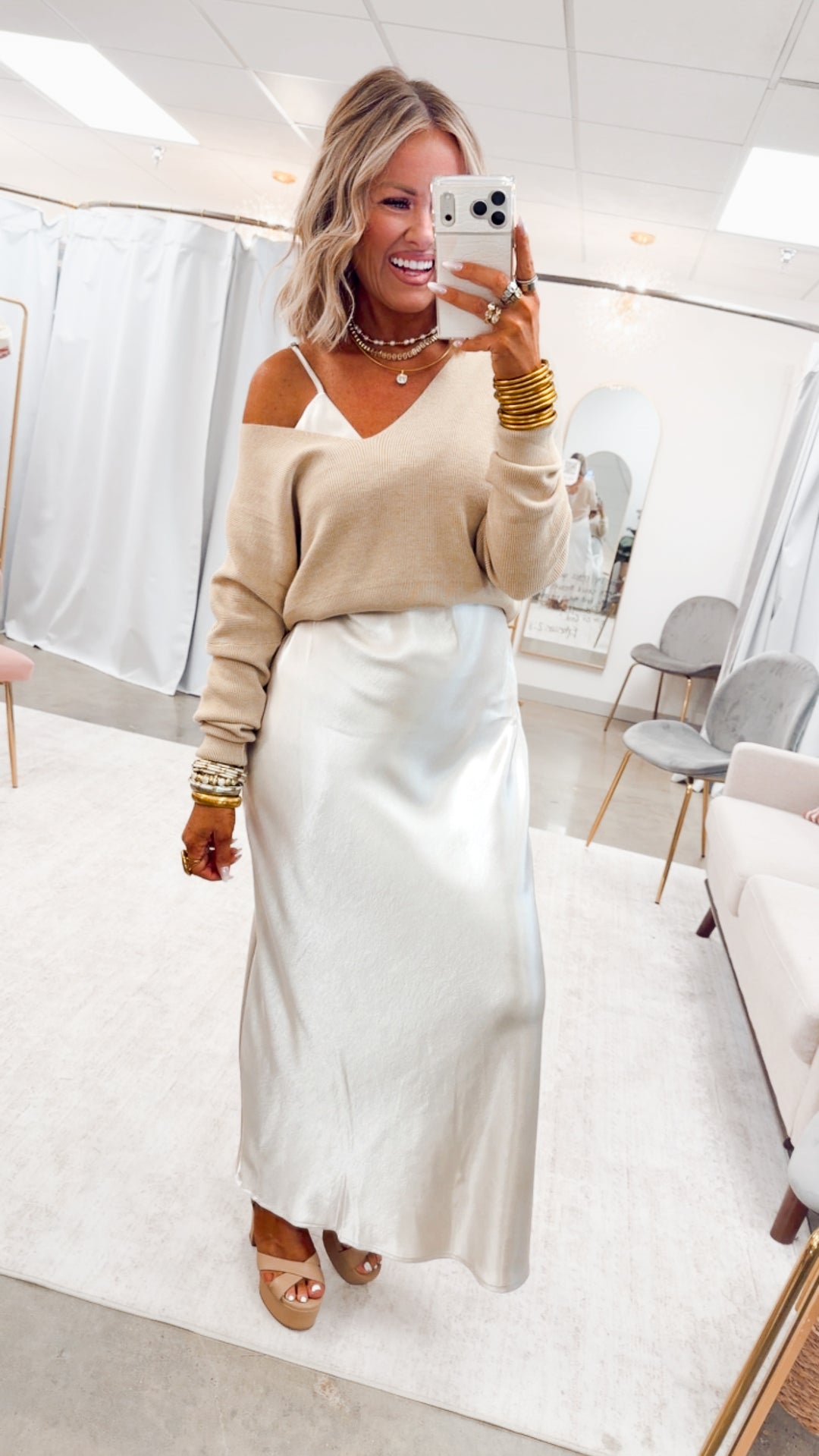 Satin Reverie Dress Set-Taupe