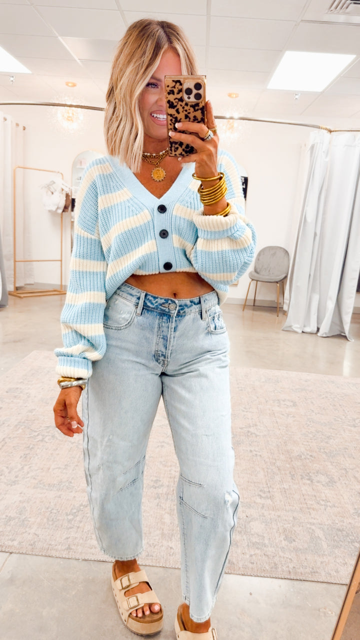 Sadie Striped Sweater Cardigan-Blue