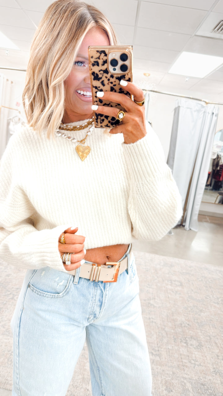 Ainsley Fitted Hem Sweater-Whip Cream