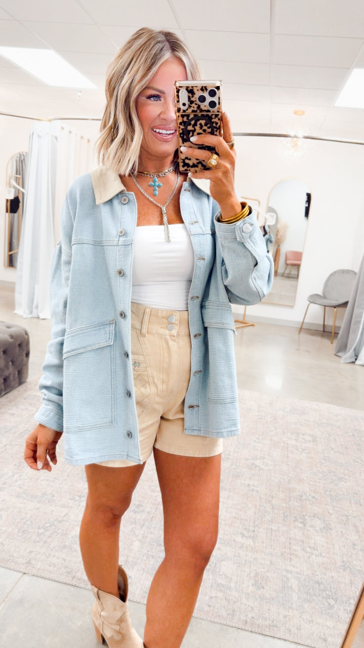 Quilted High Waist Shorts-Washed Sand