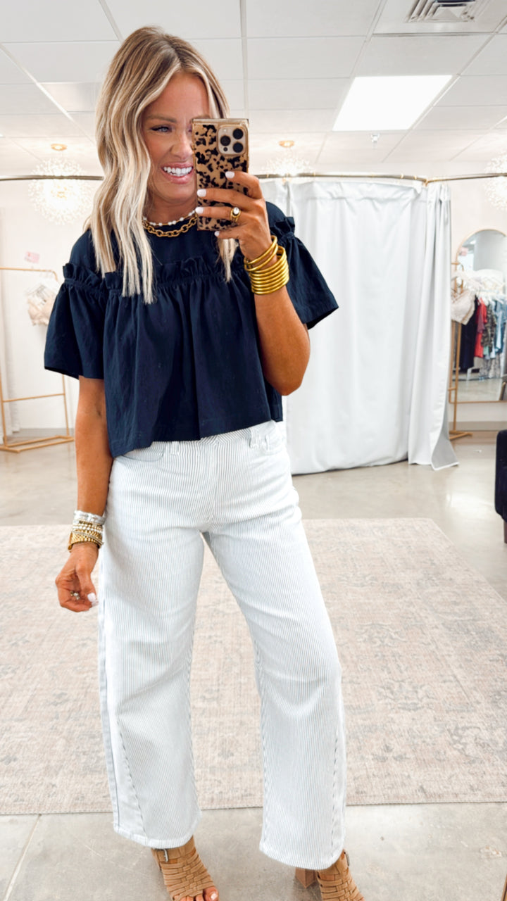 Camryn Cropped Blouse-Navy