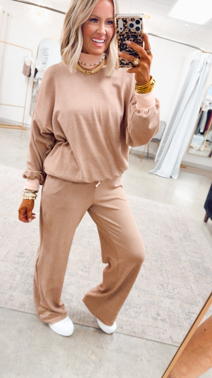 Kourtney Stripe Lounge Set-Rust