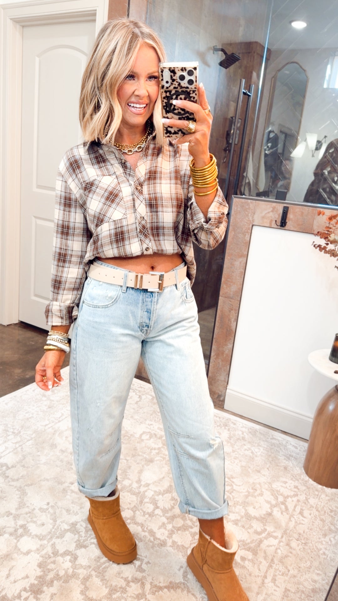 Brown Mixed Plaid Top