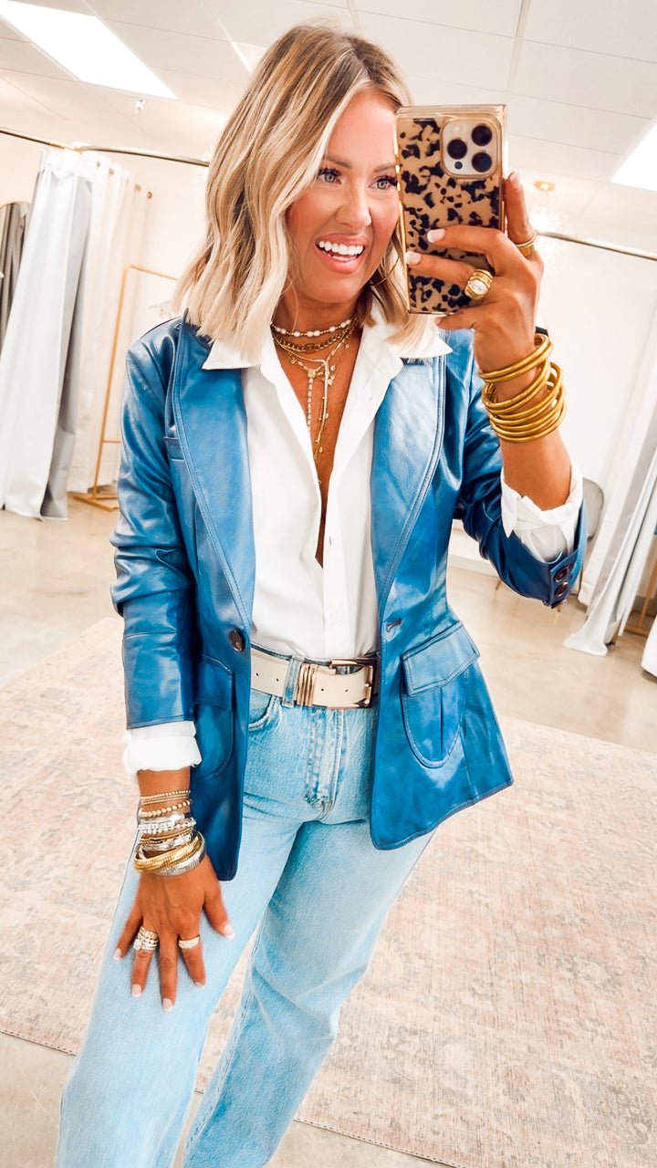 Landry Scrunched Blazer-Blue