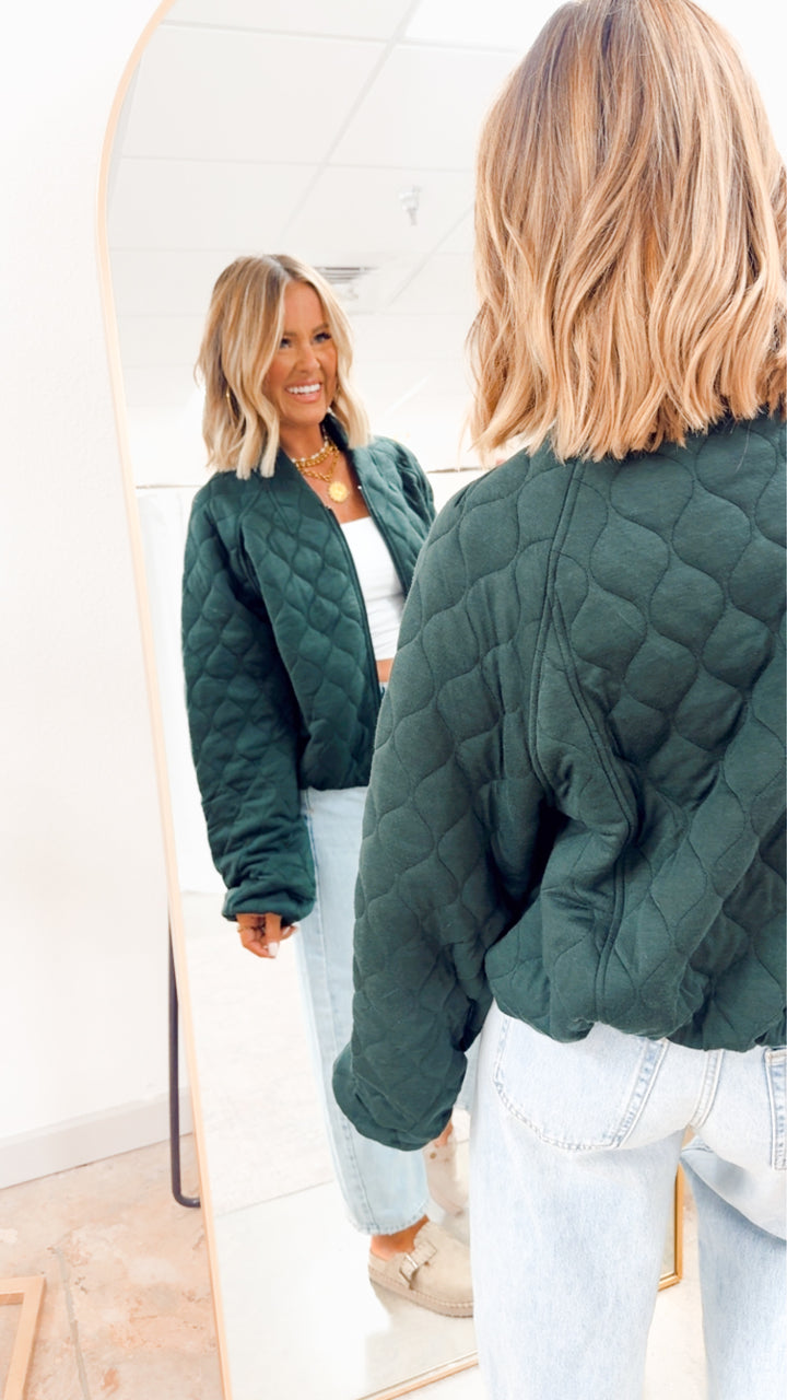 Naomi Quilted Bomber Jacket-Green