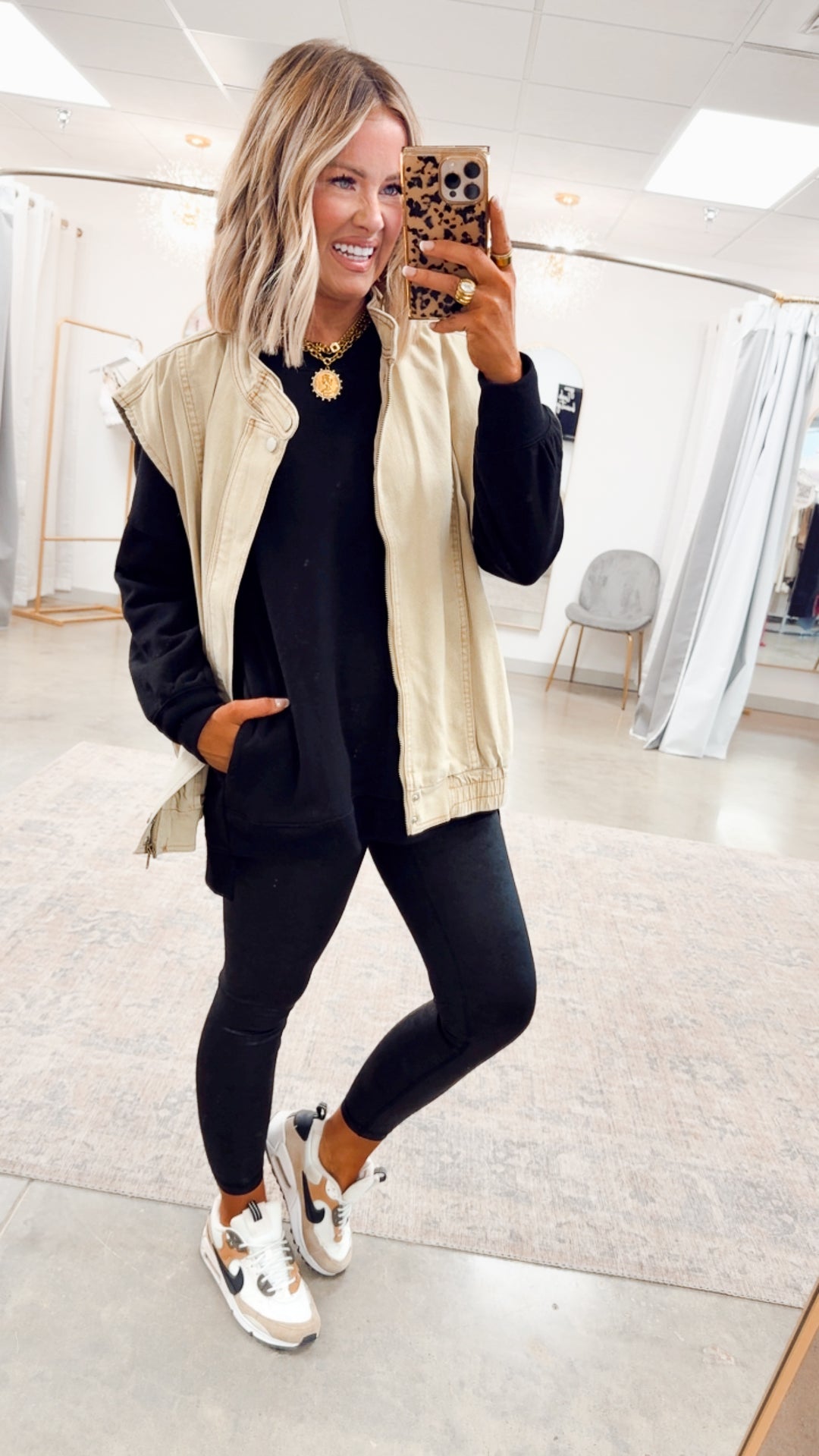 Denim High Neck Vest-Sandstone