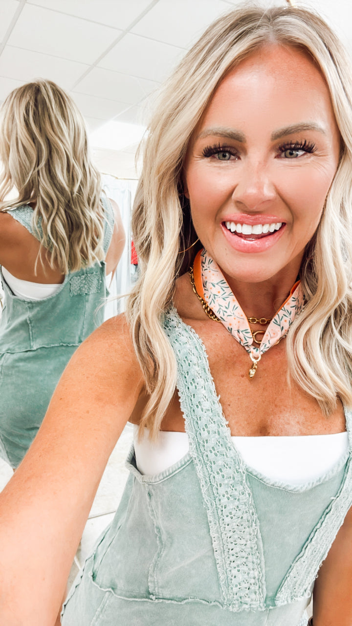 Lace Boho Spring Romper-Green