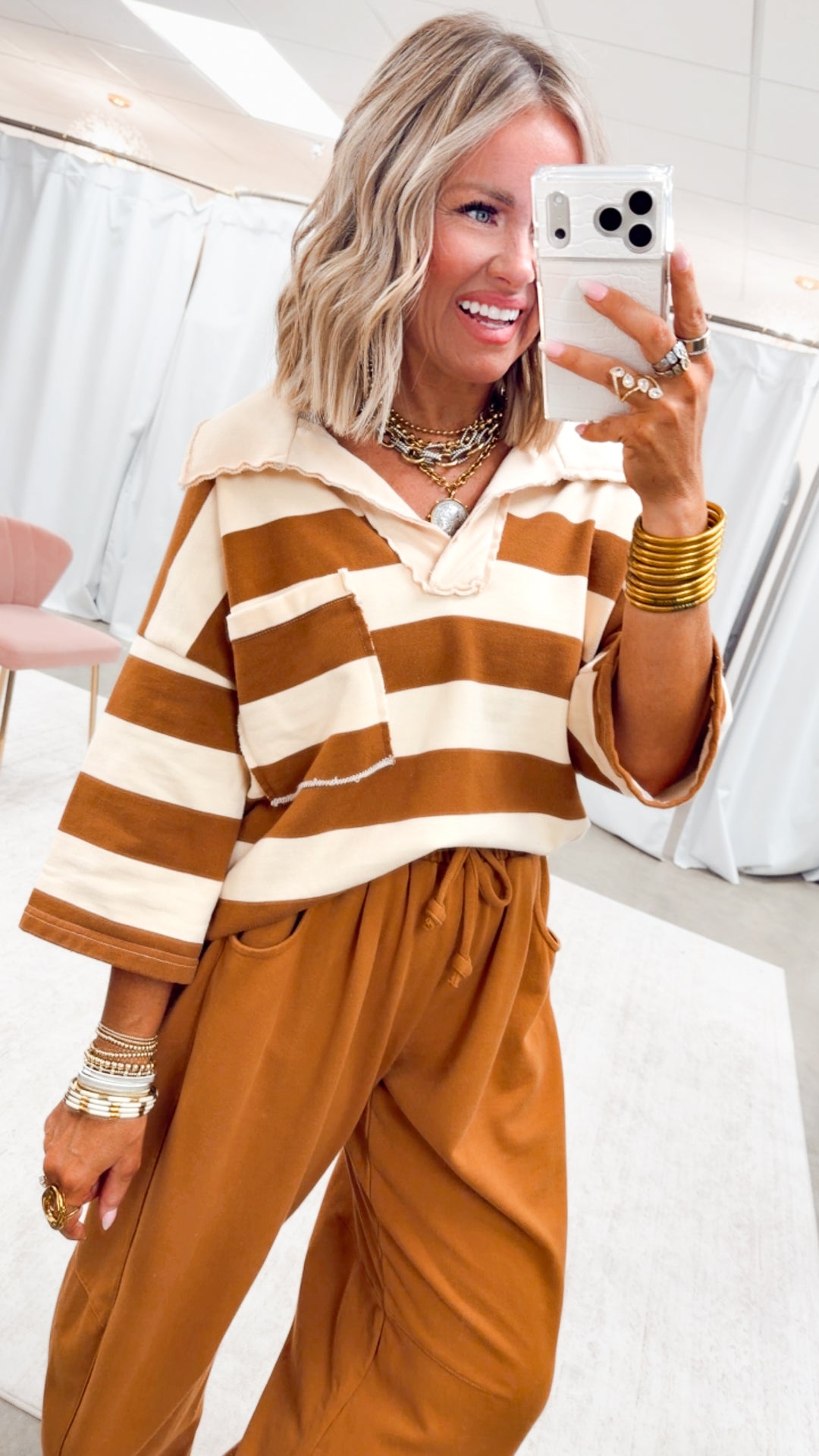 The Varsity Stripe Top-Terra/Beige