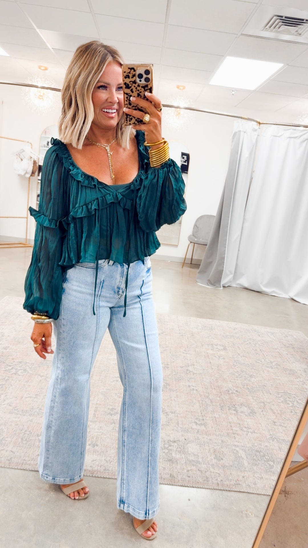 Florence Ruffle Blouse-Green