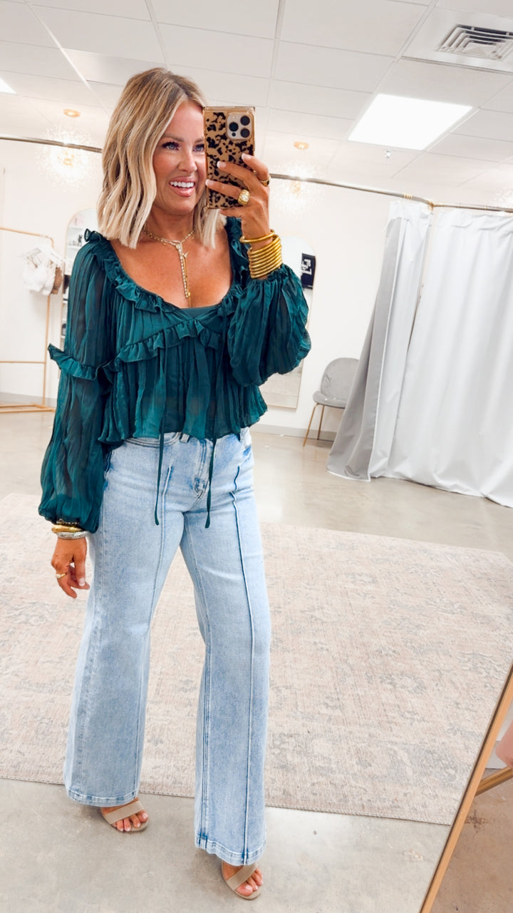 Florence Ruffle Blouse-Green