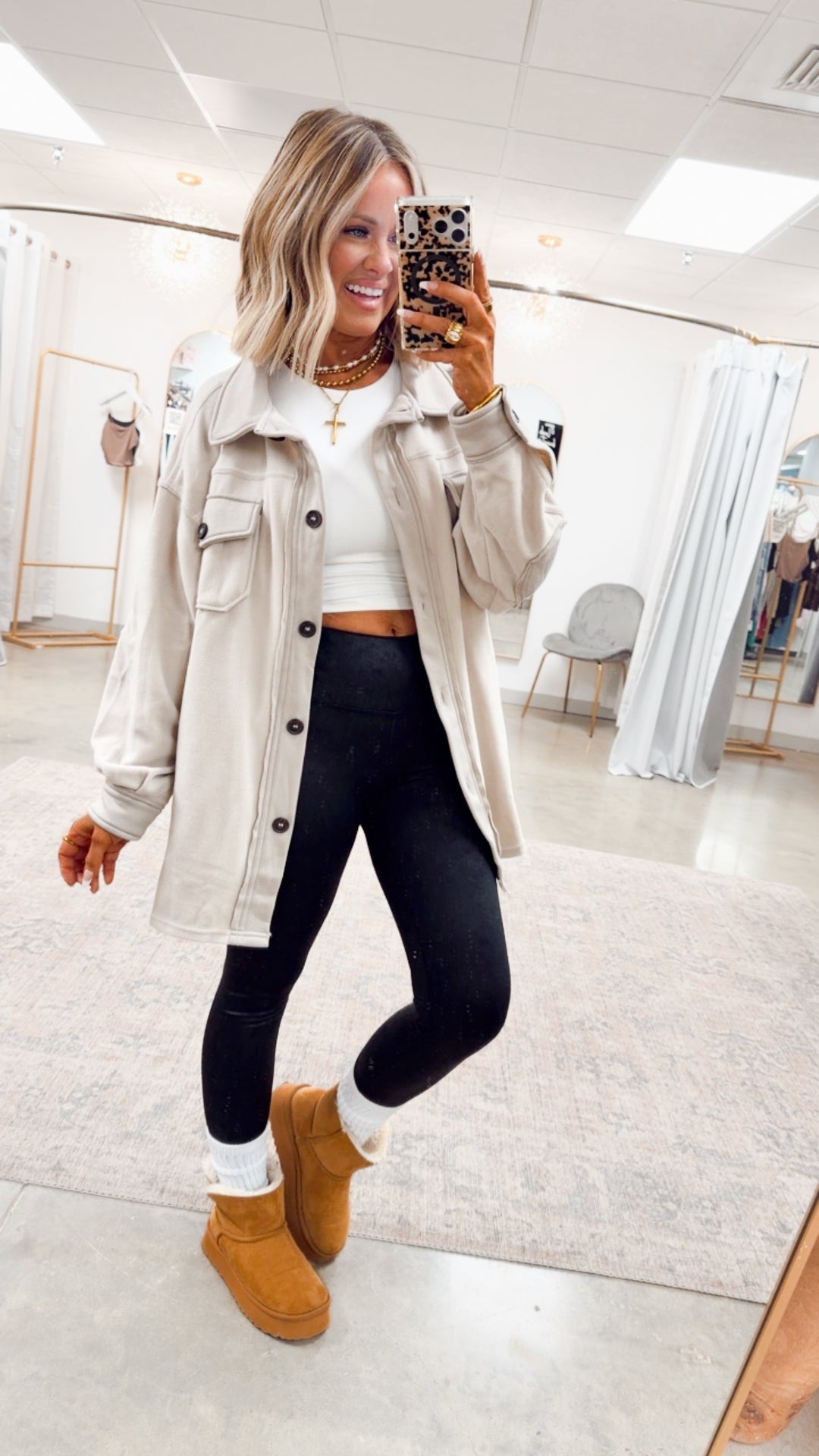 Oversized Basic Fleece Shacket-Sand Beige