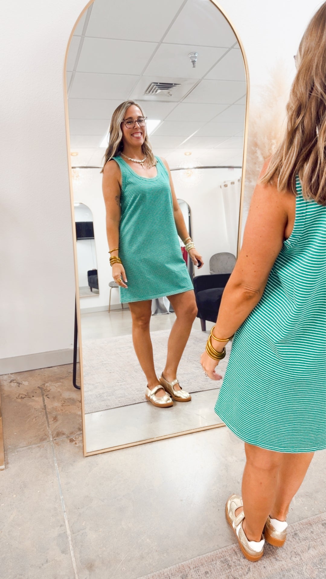 The Riviera Tank Dress-Green/Cream