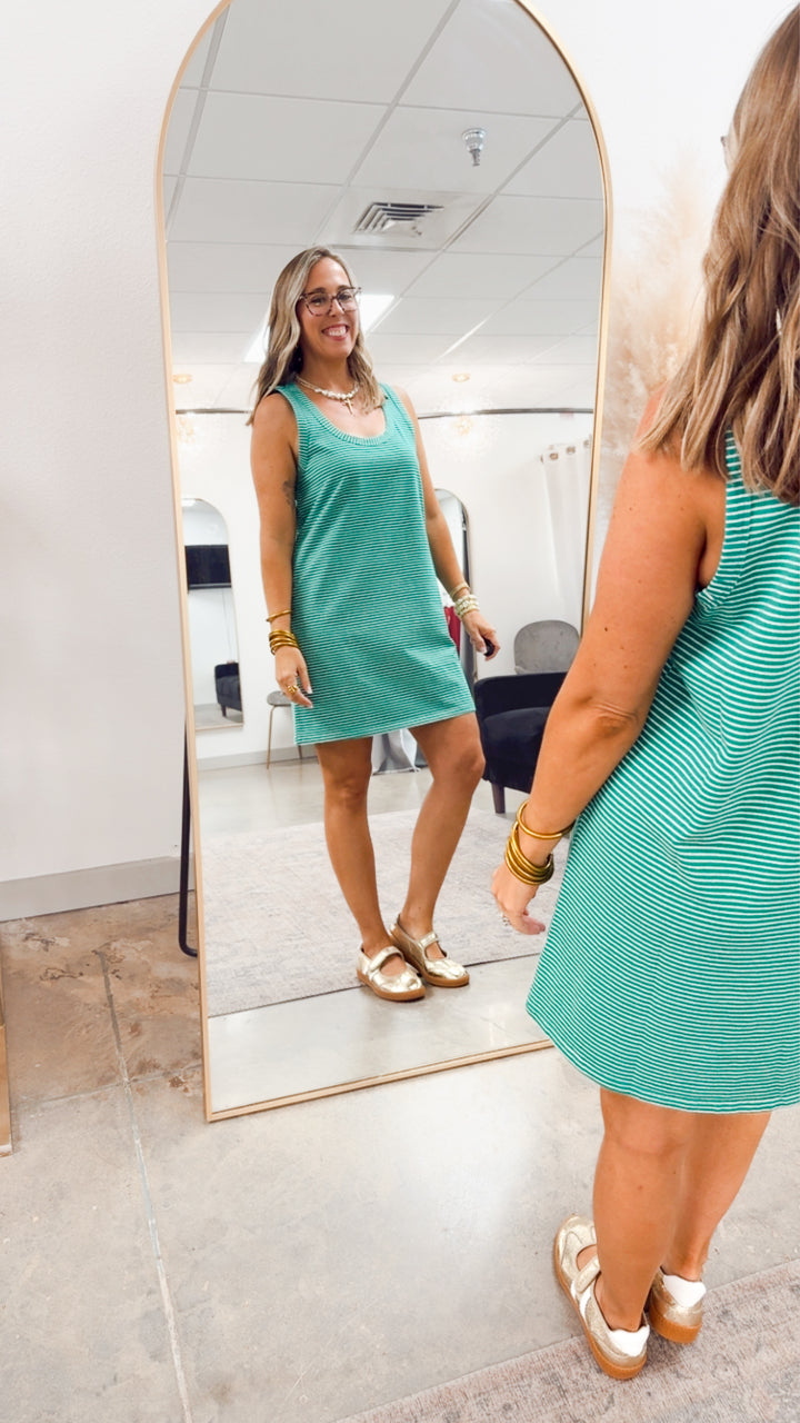 The Riviera Tank Dress-Green/Cream