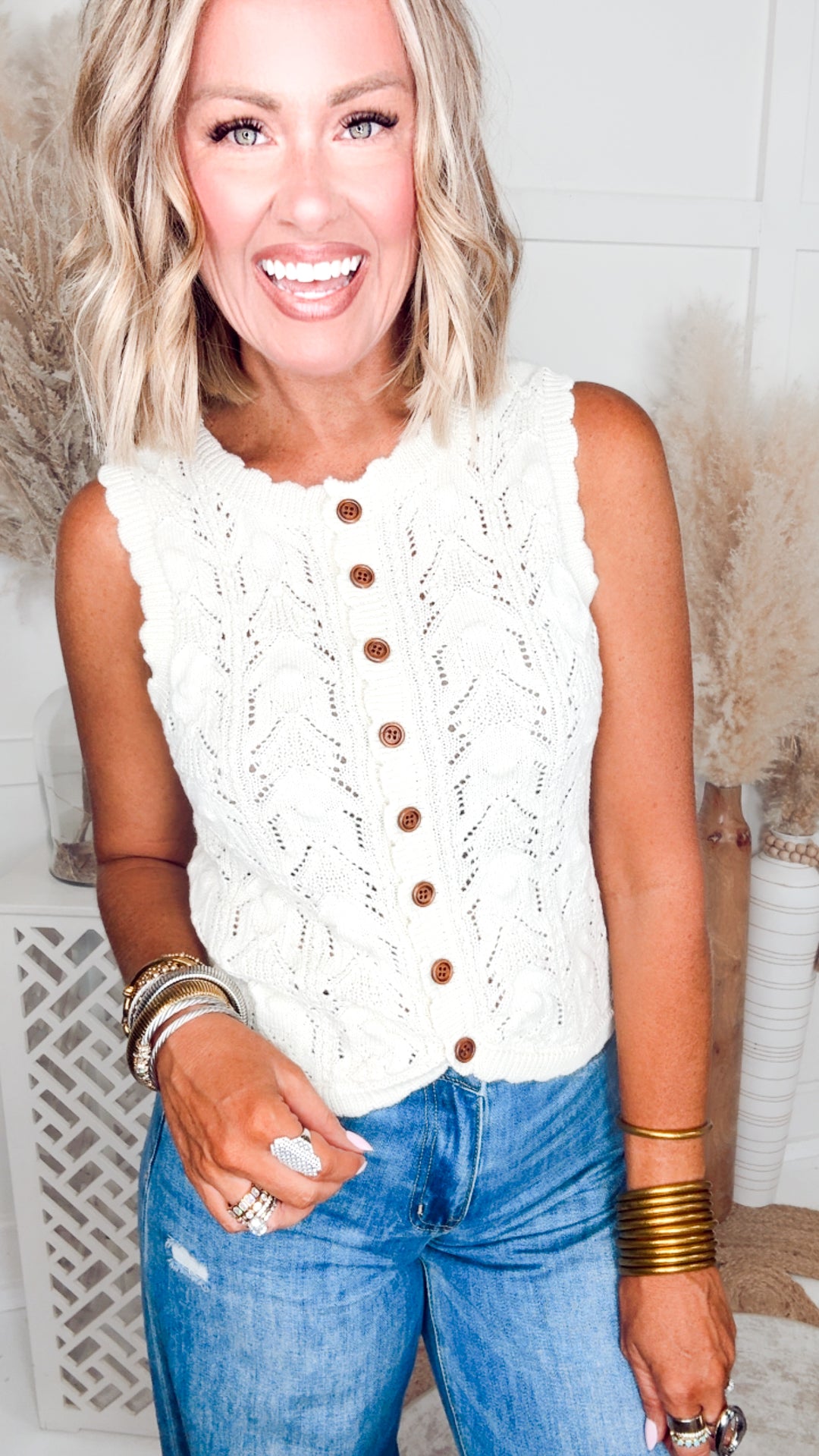 The Coastal Pointelle Top-Cream