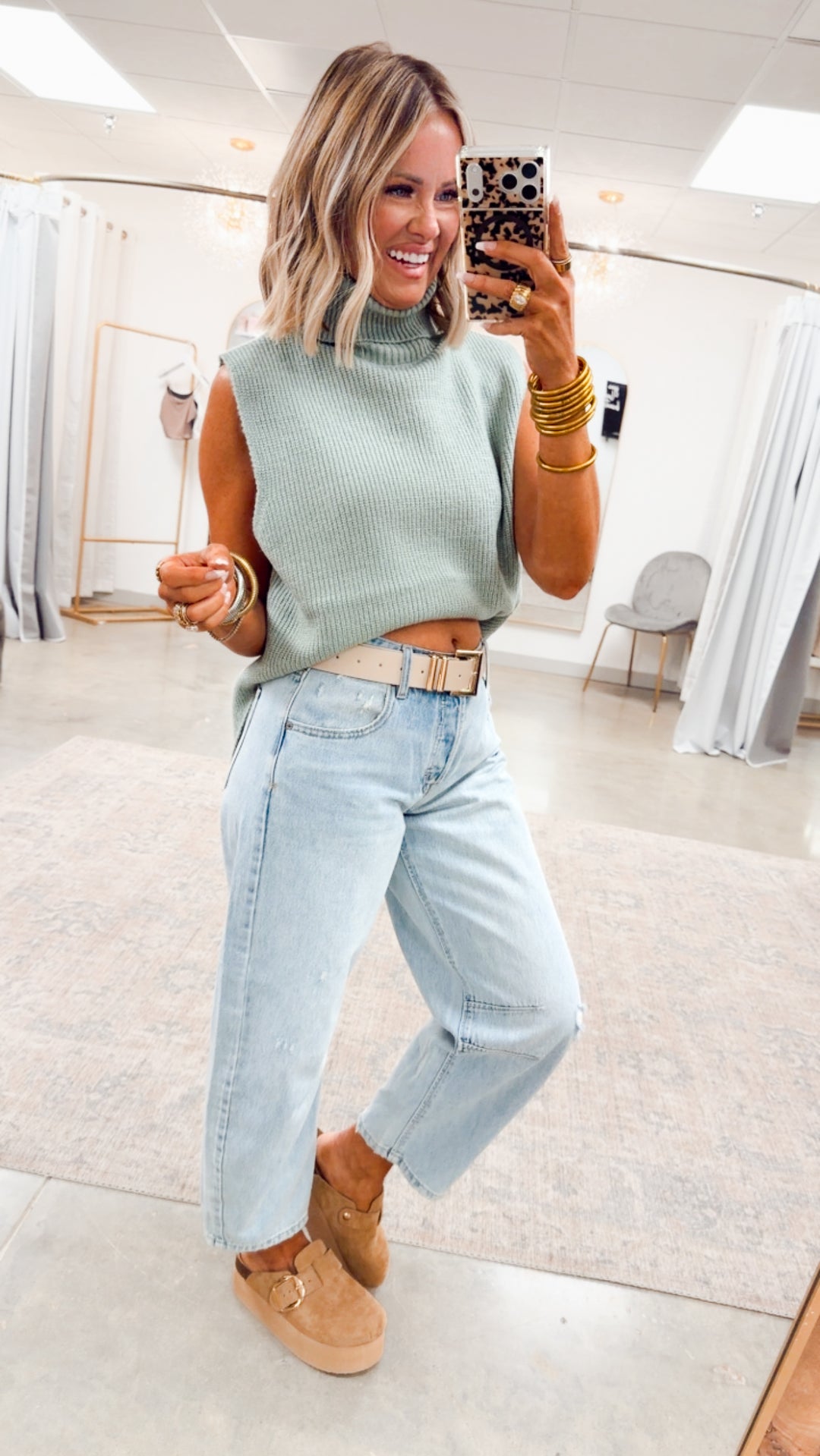 Sleeveless Turtleneck Sweater Vest-Sage