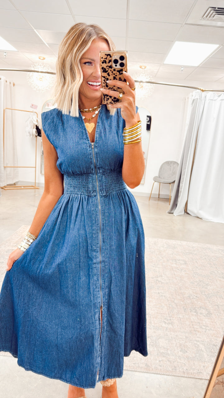 Knox Denim Midi Dress-Dark Wash