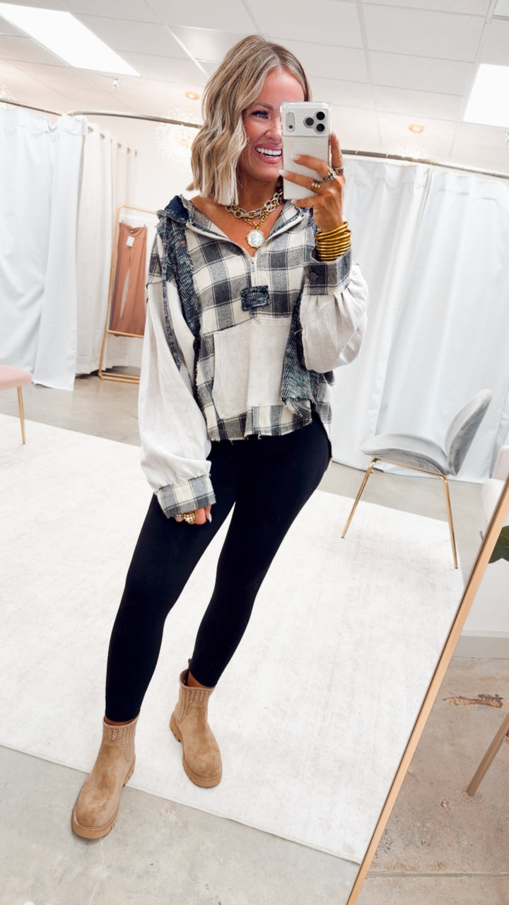 The Gypsy Soul Hoodie Top-Beige Plaid