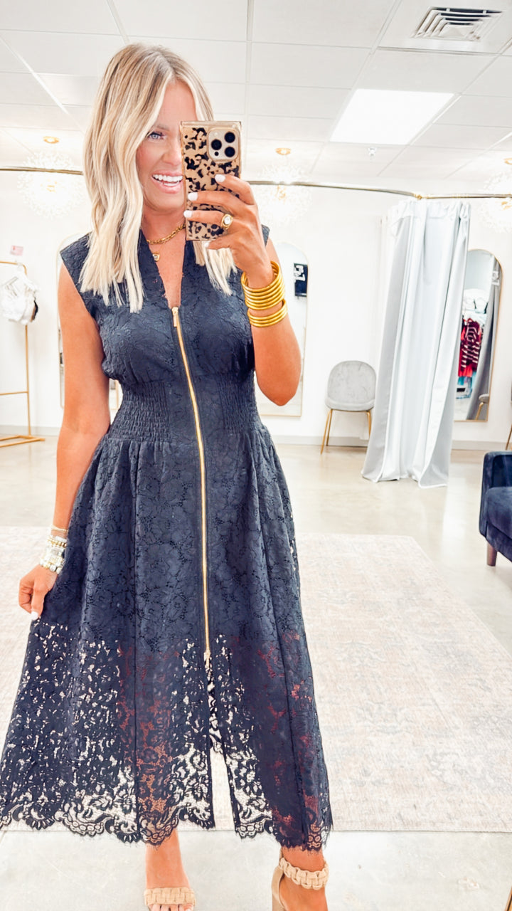 Jackie Lace Midi Dress-Black