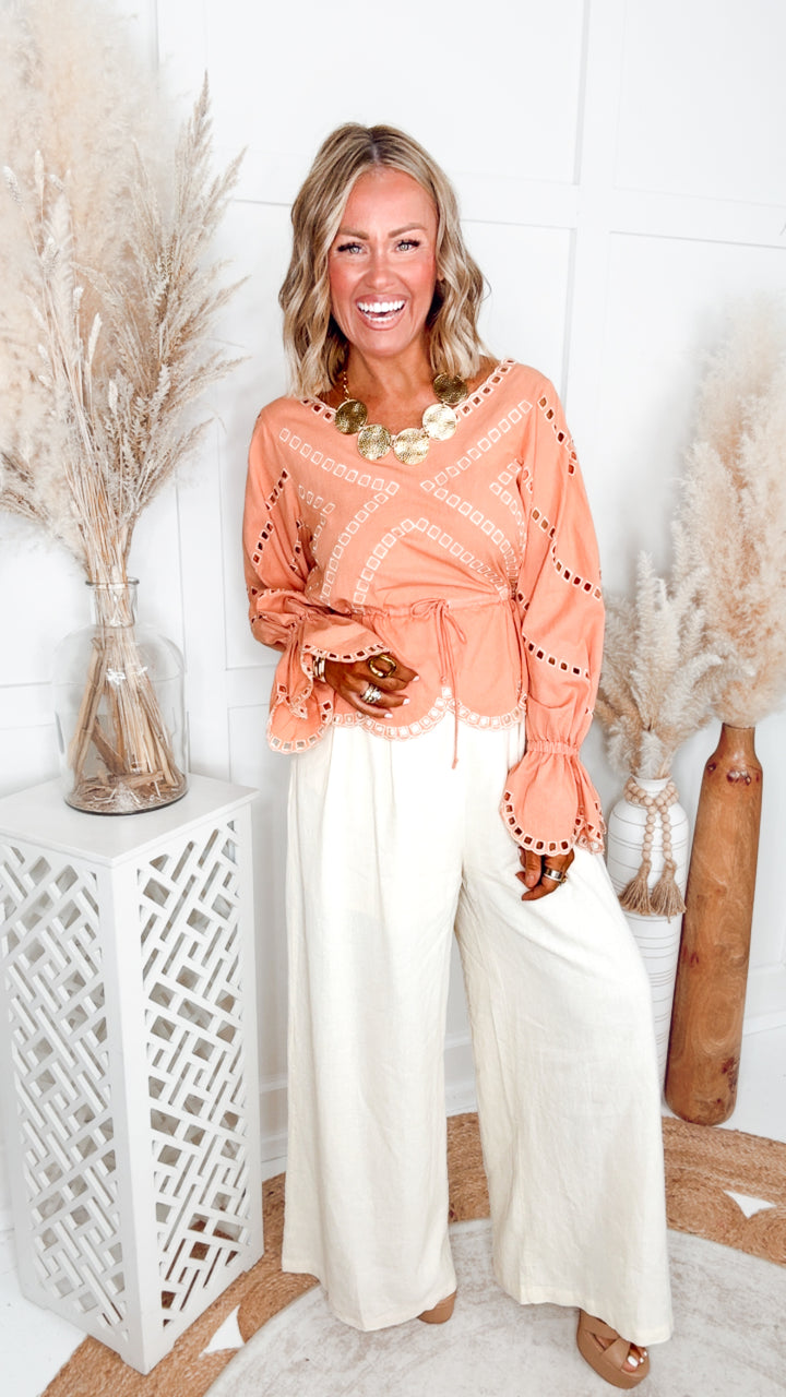The Noelle Peplum Top-Apricot