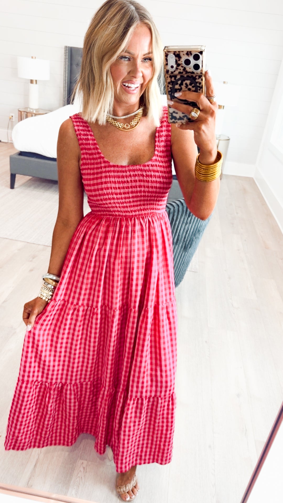 Smocked Gingham Maxi Dress