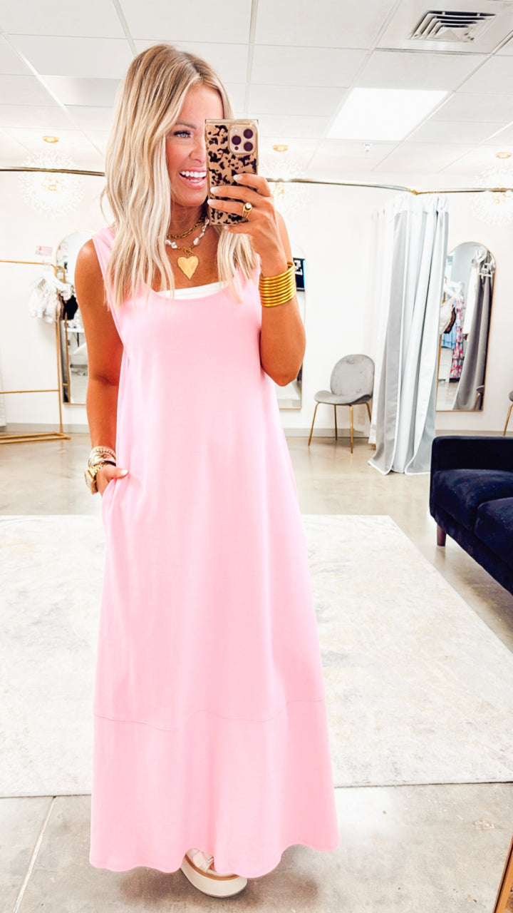 Seabrook Backless Midi Dress-Pink
