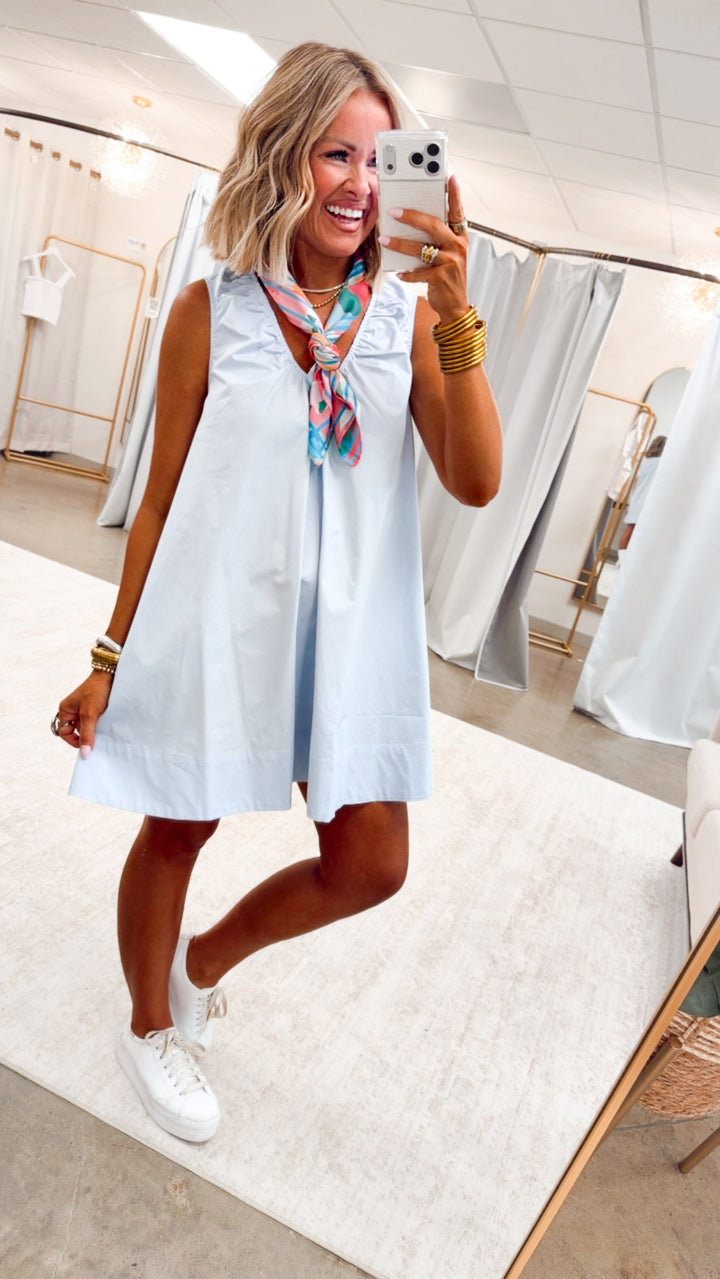 The Belleview Mini Dress-Seashell Blue