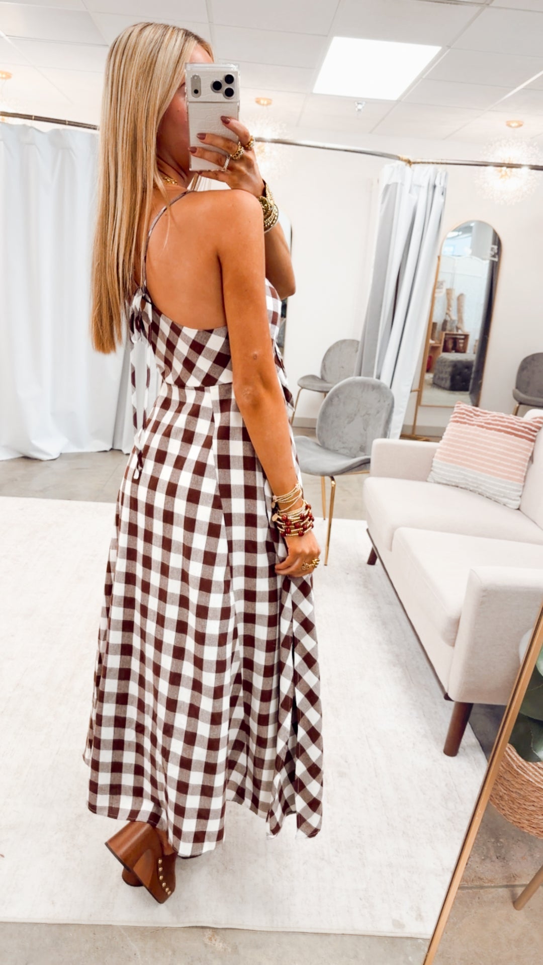 The Gingham Front Tie Midi Dress