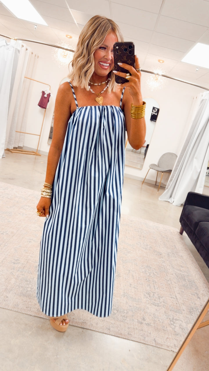The Brine Stripe Midi Dress-Blue/Navy