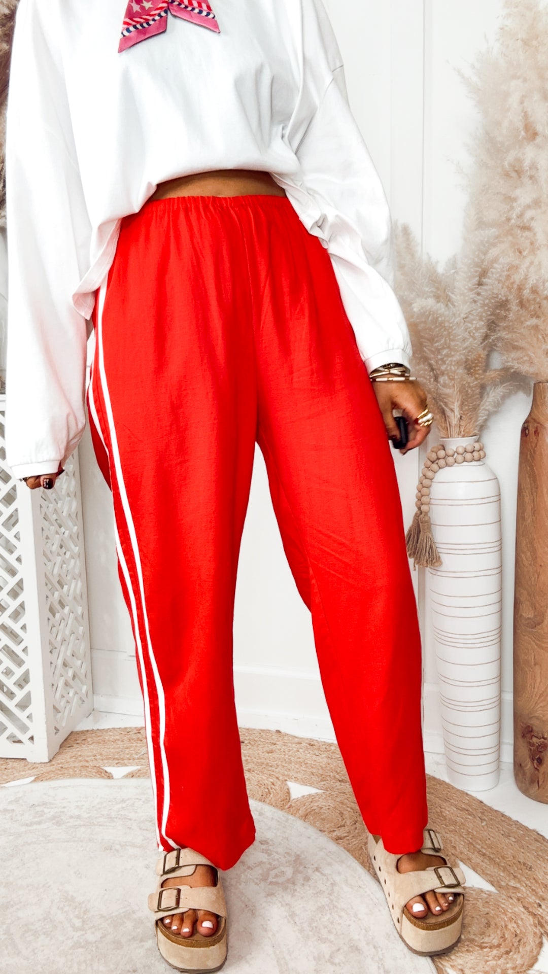 The Gigi Stripe Pants-Red/White