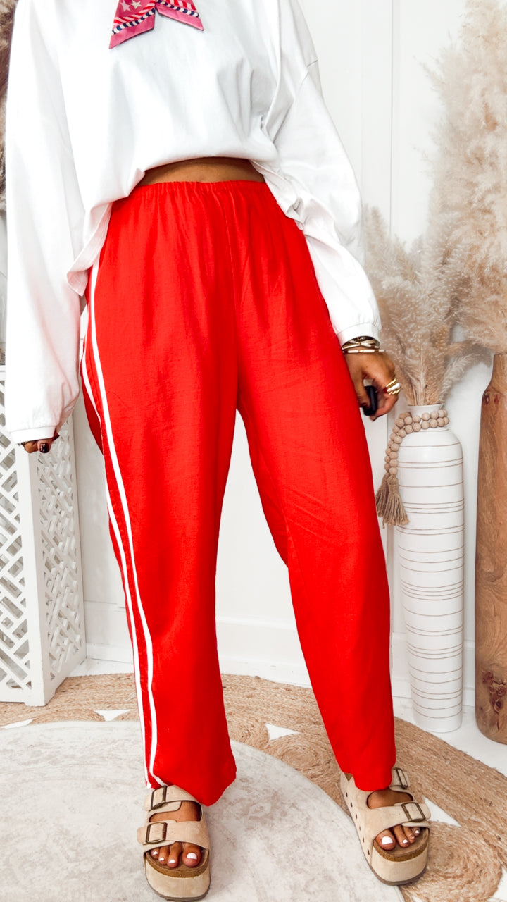 The Gigi Stripe Pants-Red/White
