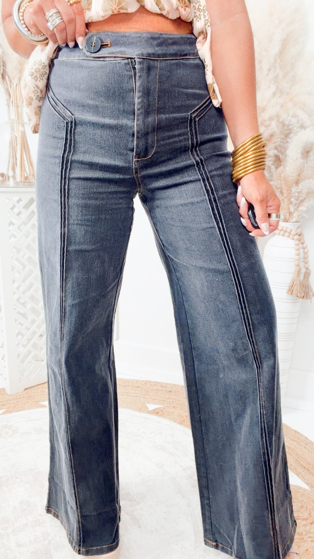 Katherine High Waisted Wide Leg Jean-Black