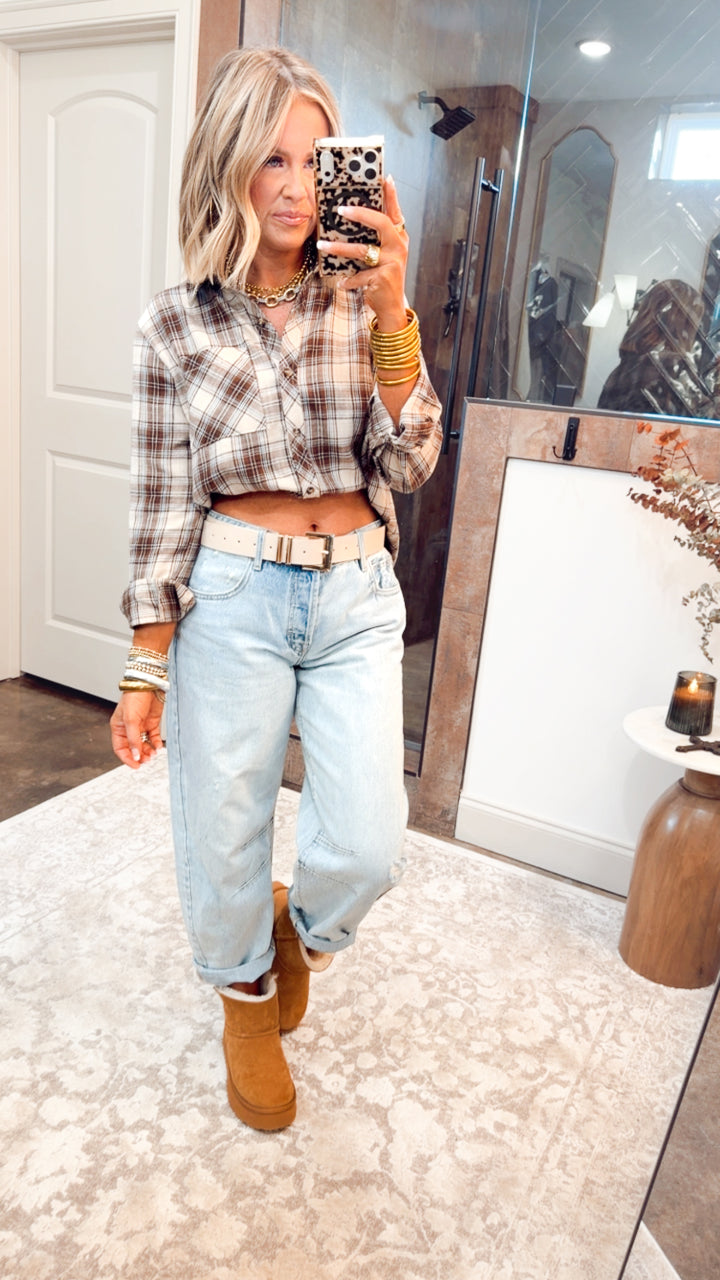 Brown Mixed Plaid Top