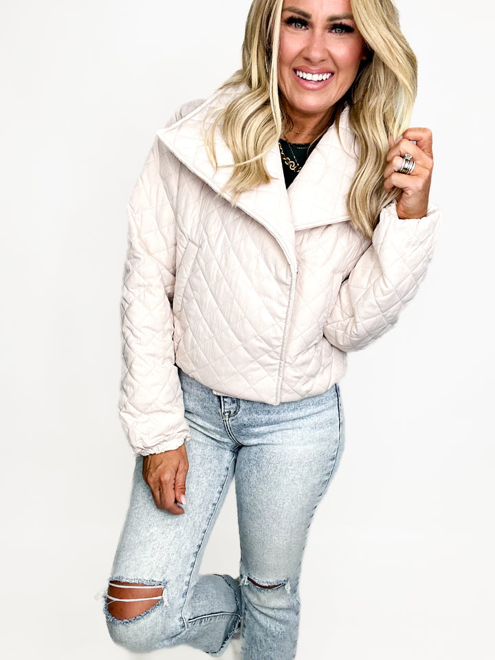 Cream Quilted Cropped Jacket