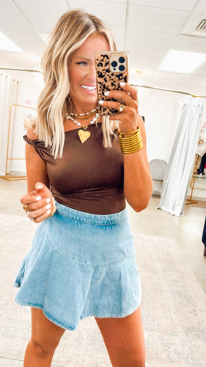 Claire Off Shoulder Top-Chocolate