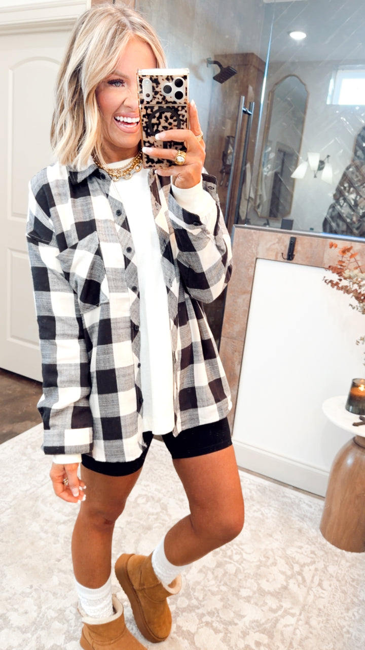 Buffalo Check Flannel Top-Cream/Black