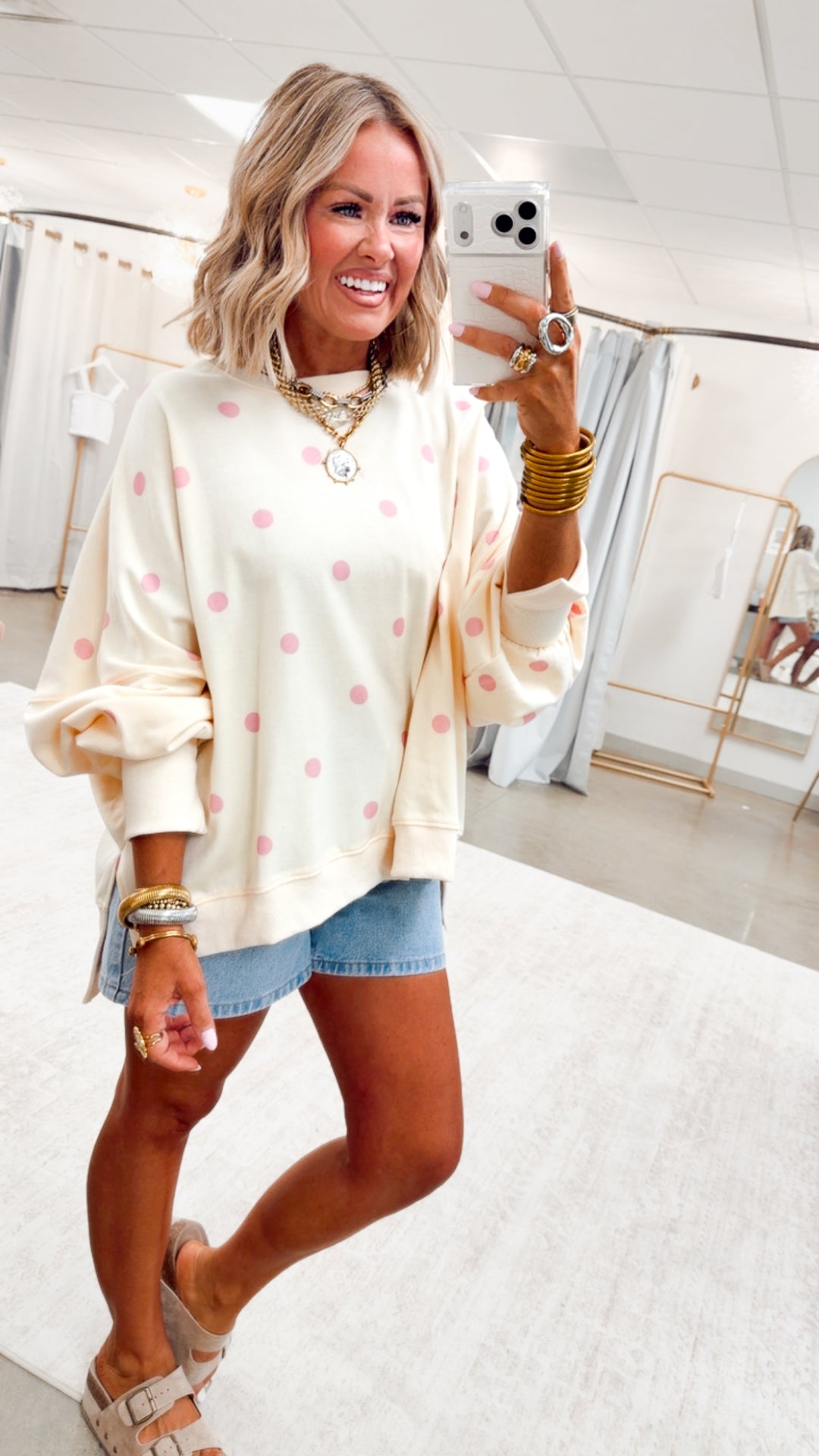 Sweet Dots Sweatshirt-Ivory/Pink