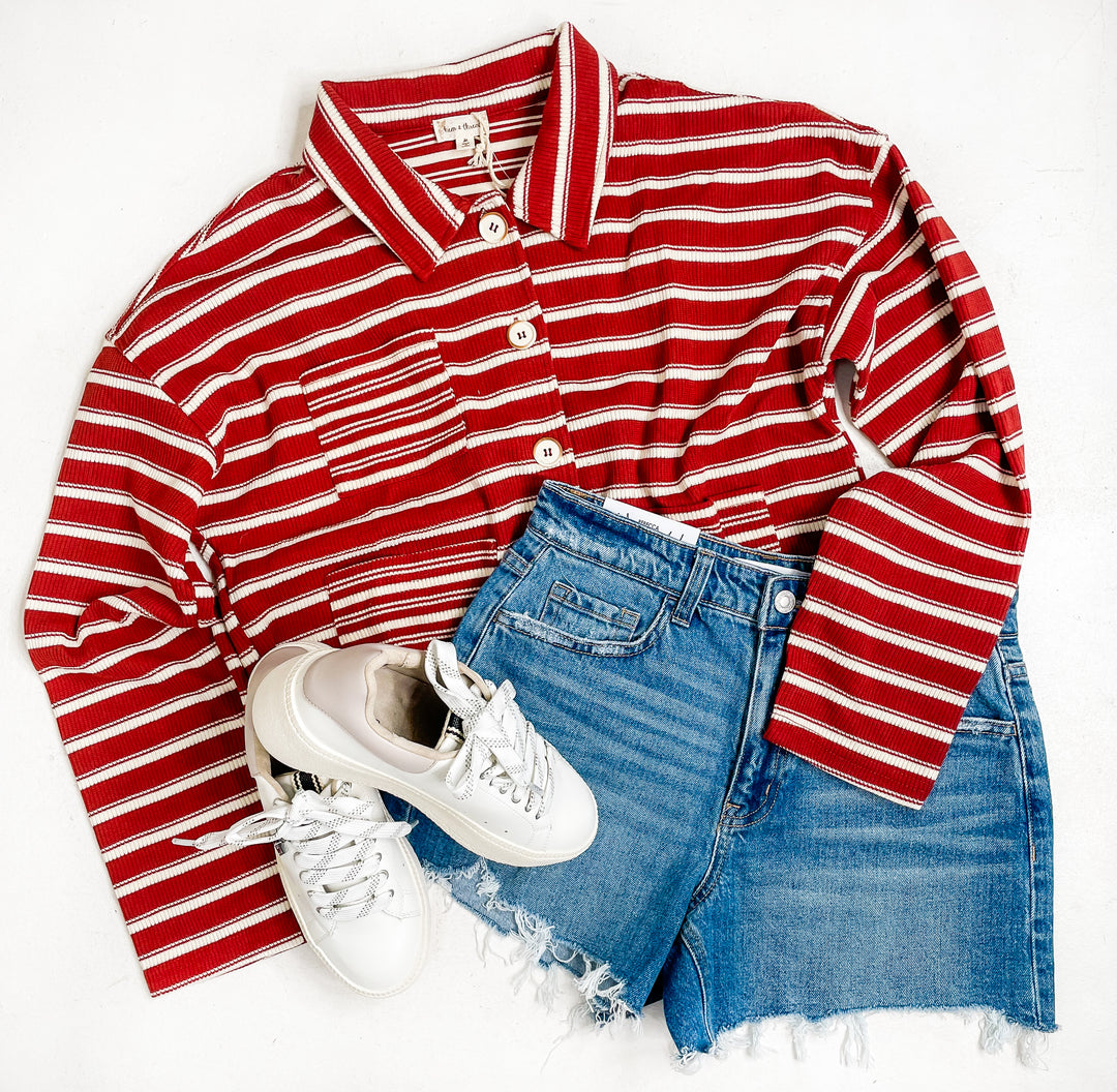 Rust Ribbed Stripe Shacket