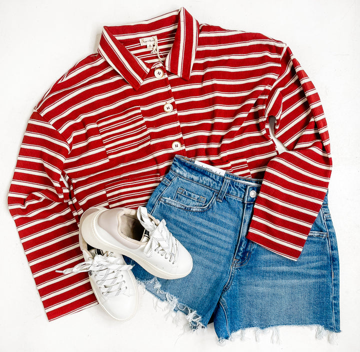 Rust Ribbed Stripe Shacket