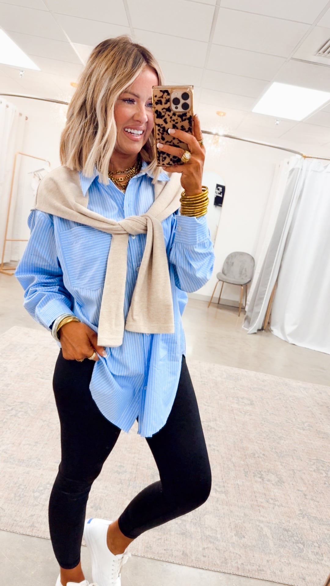 Evelyn Striped Top-Chambray