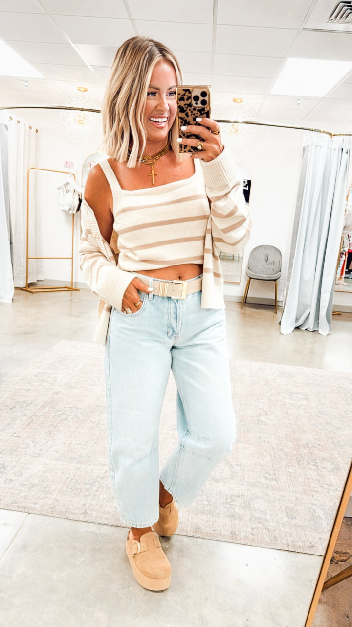 Hazelwood Cami & Cardigan Set-Ecru/Taupe