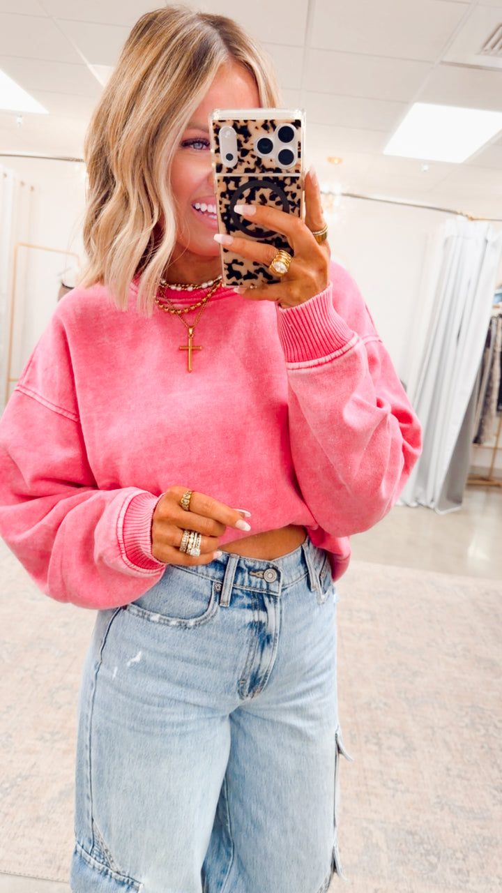 Plush Oversized Sweatshirt -Hot Pink